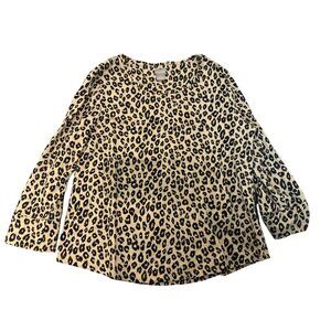 Chicos Leopard Print Long Sleeve Top Size M Cotton/Modal Blend Mob Wife